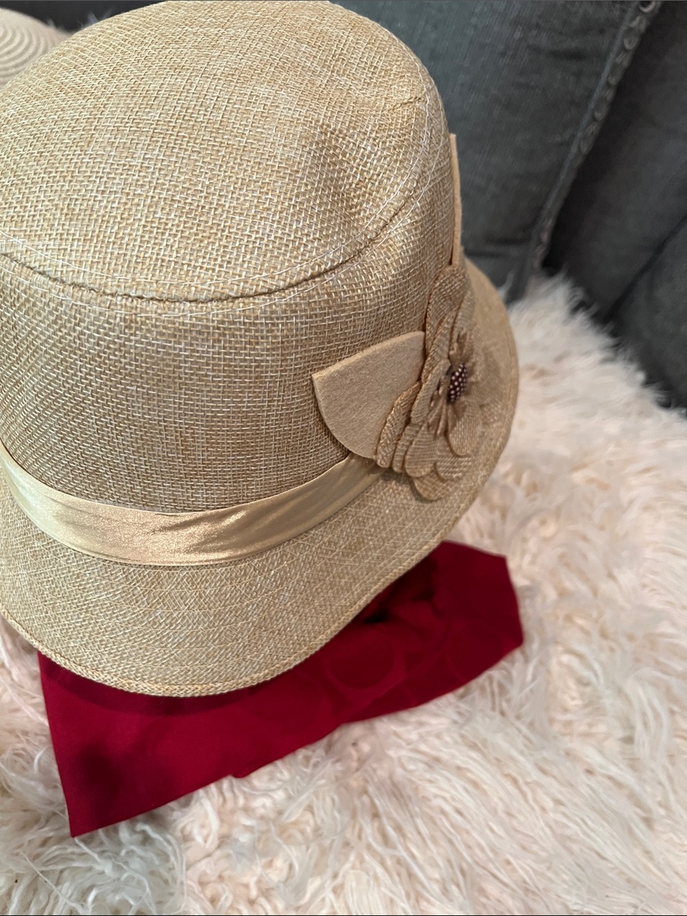 Beige Floral Trim Straw Hat for Women BRAND NEW - Picture 4 of 4